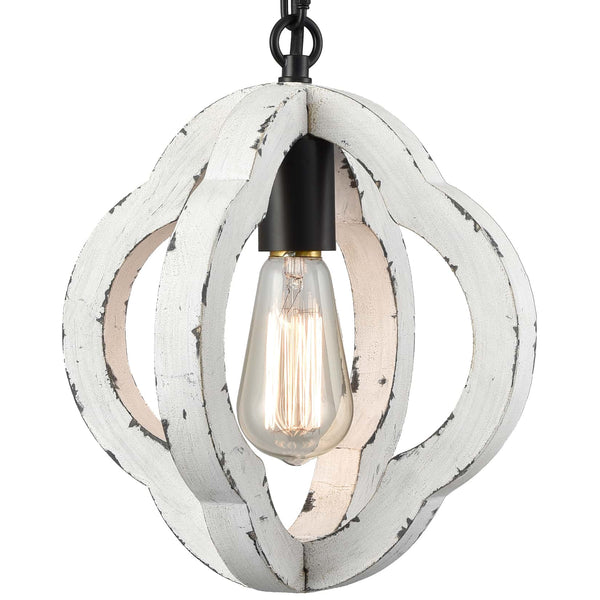 Farmhouse Distressed White Wood Pendant Light Fixture